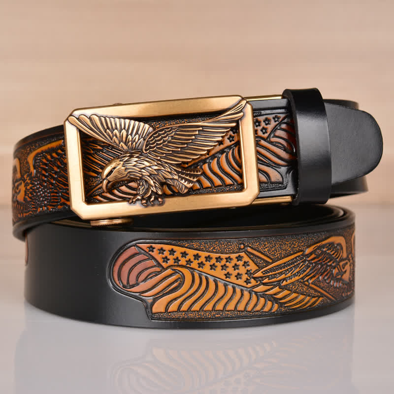 Cintura in pelle goffrata con fibbia Hollow Eagle da uomo