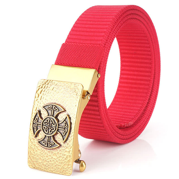 Cintura in nylon per il tempo libero in stile retrò da uomo - Rosso / Oro - 48" - image 15