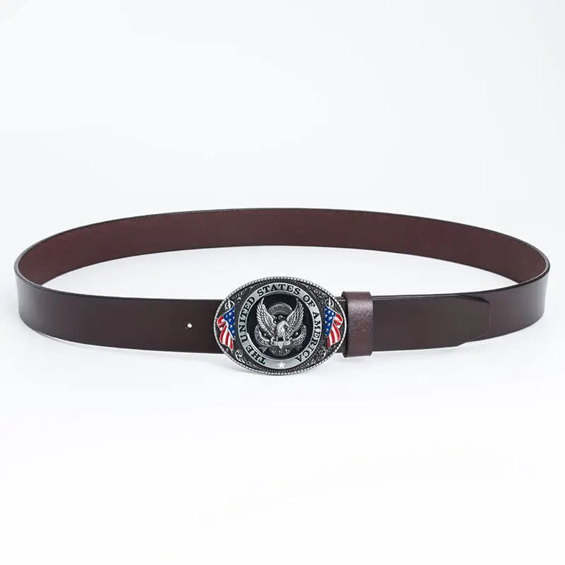 Cintura in pelle di lusso da uomo con bandiera americana e aquila