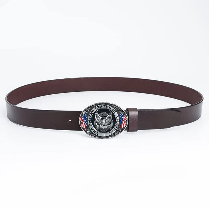 Cintura in pelle di lusso da uomo con bandiera americana e aquila