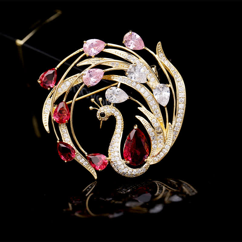 Spilla da donna con pavone e fenice ornata - Rosa - image 3