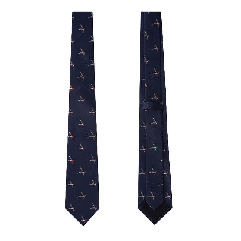 Cravatta da uomo con rondine ricamata in tessuto blu navy - image 5
