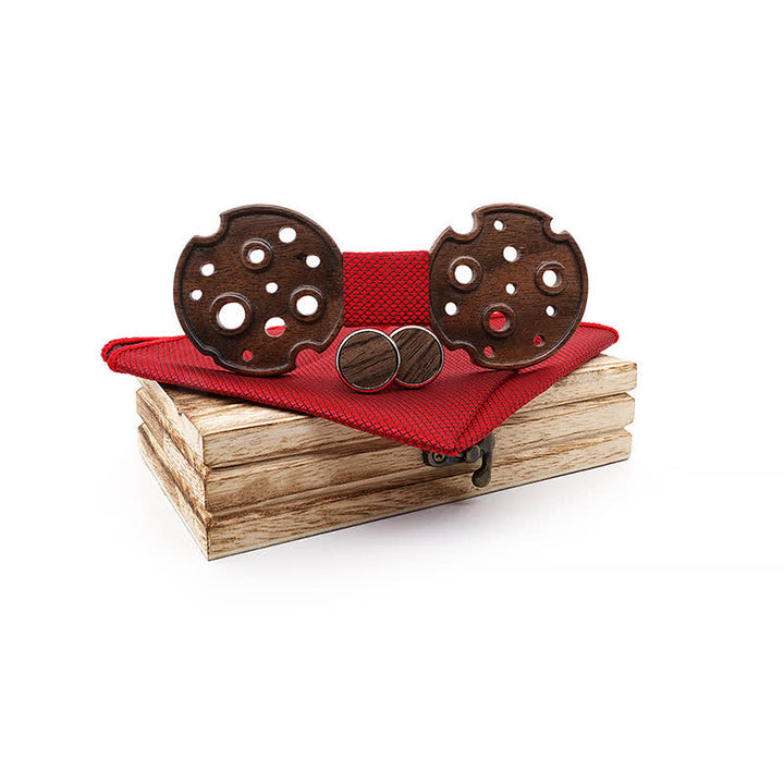 Set di 3 papillon in legno a cerchio cavo da uomo - Rosso - image 12