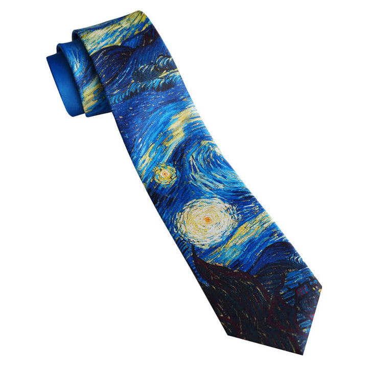 Cravatta da uomo con motivo notte stellata dipinto blu