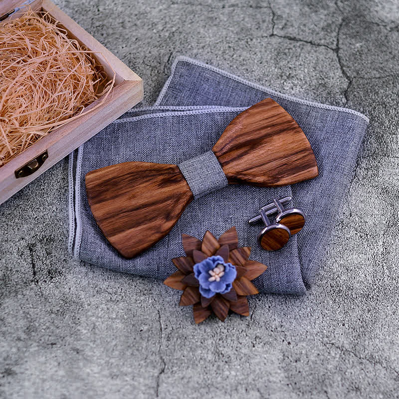 Set di 4 papillon in legno concavo formale da uomo