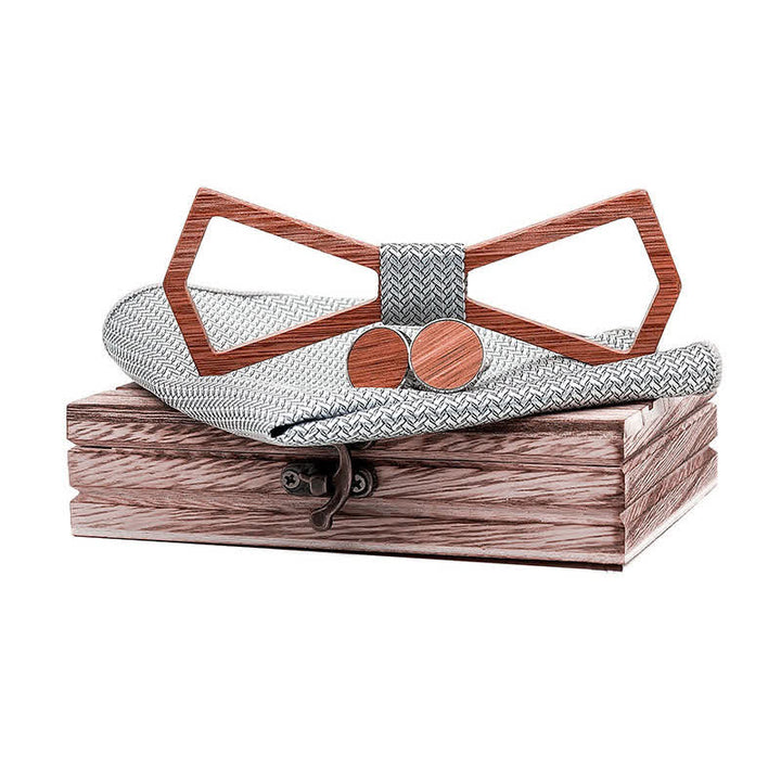 Set di 3 papillon in legno con design intagliato cavo da uomo - Grigio - image 11