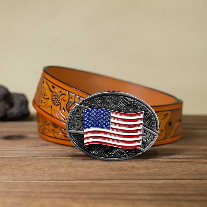 Cintura in pelle con coltello pieghevole nascosto con bandiera americana fai da te da uomo
