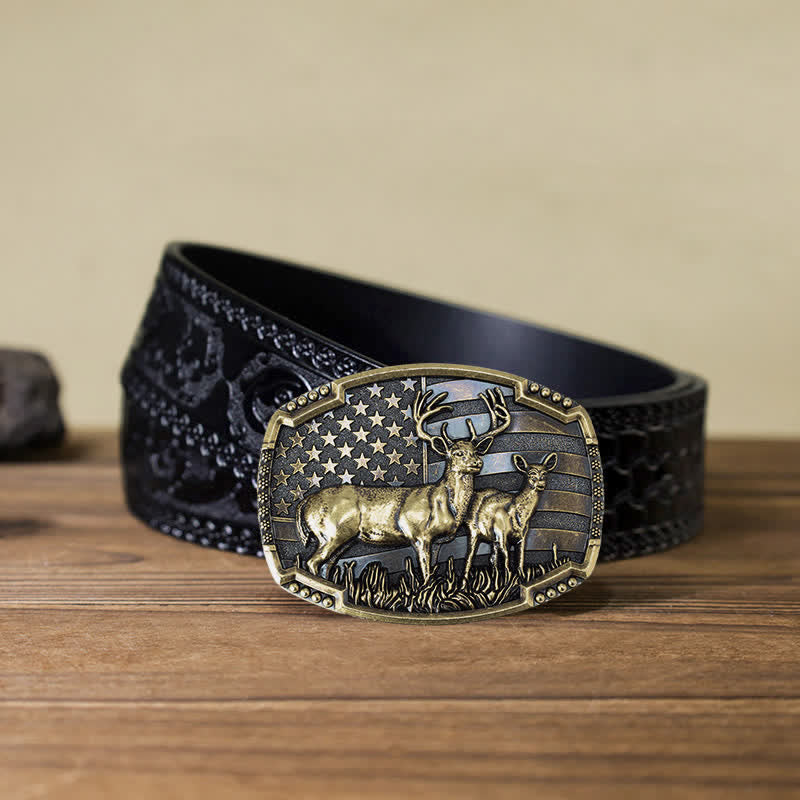 Cintura in pelle con fibbia della bandiera americana da cacciatore di cervi fai da te da uomo
