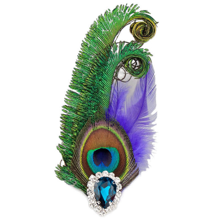 Spilla con piume di pavone e strass
