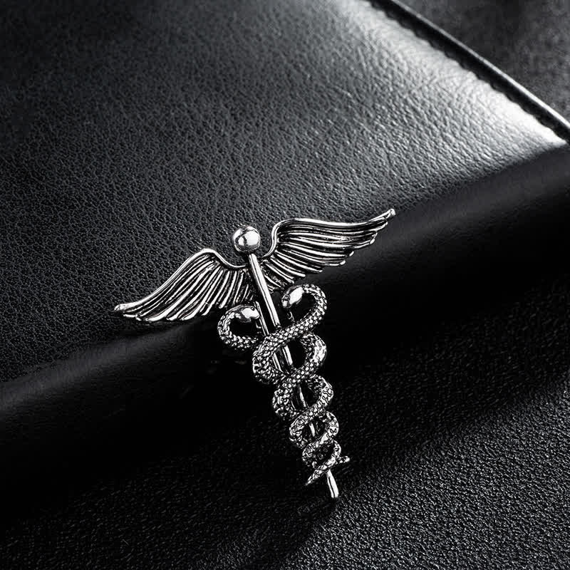 Spilla da uomo con doppio serpente Caduceo