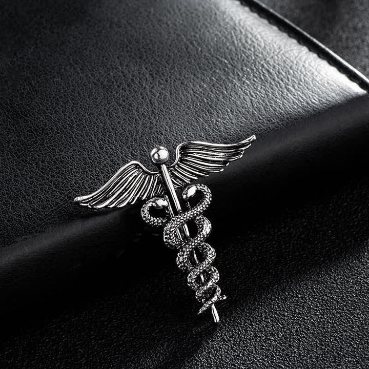 Spilla da uomo con doppio serpente Caduceo