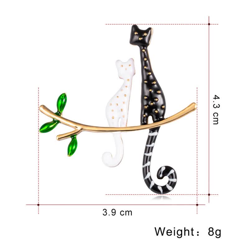 Spilla a forma di gatto a pois, da donna, con gattino pigro