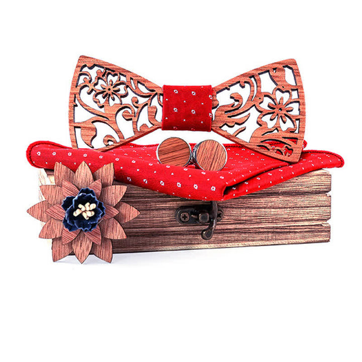 Set di 4 papillon in legno con motivo floreale cavo da uomo - Rosso - image 13