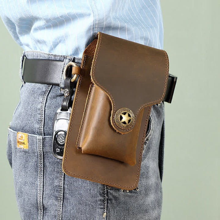 Borsa da cintura per telefono con fibbia magnetica a stella in pelle per esterni