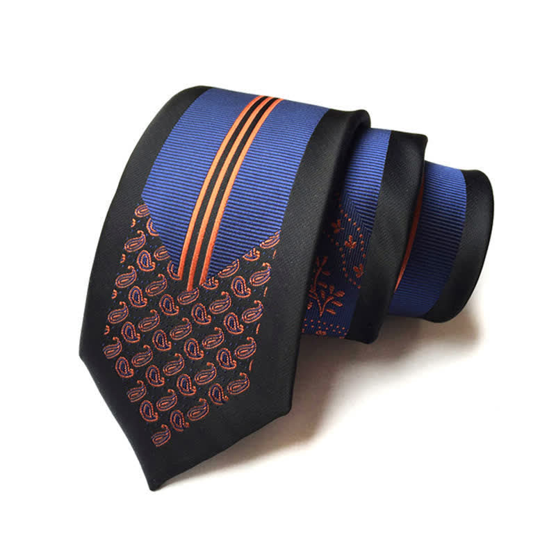 Cravatta a righe con motivo floreale Paisley Inspire da uomo Collision - Nero e blu navy - image 4