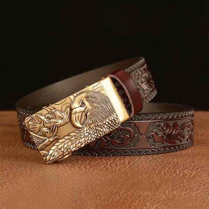 Cintura in pelle da uomo con aquila animale e paesaggio