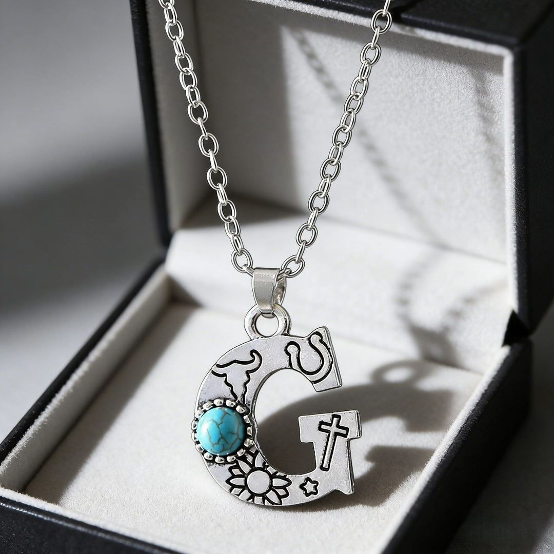 Collana vintage con ciondolo a forma di iniziale turchese - G - image 8