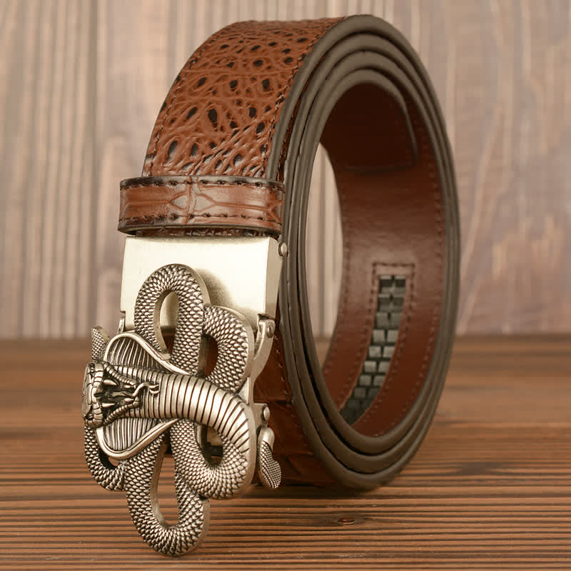 Cintura da uomo in pelle con motivo coccodrillo Cobra arricciato - Argento e marrone - 46 - image 18