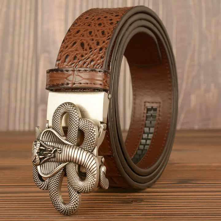 Cintura da uomo in pelle con motivo coccodrillo Cobra arricciato - Argento e marrone - 46 - image 18