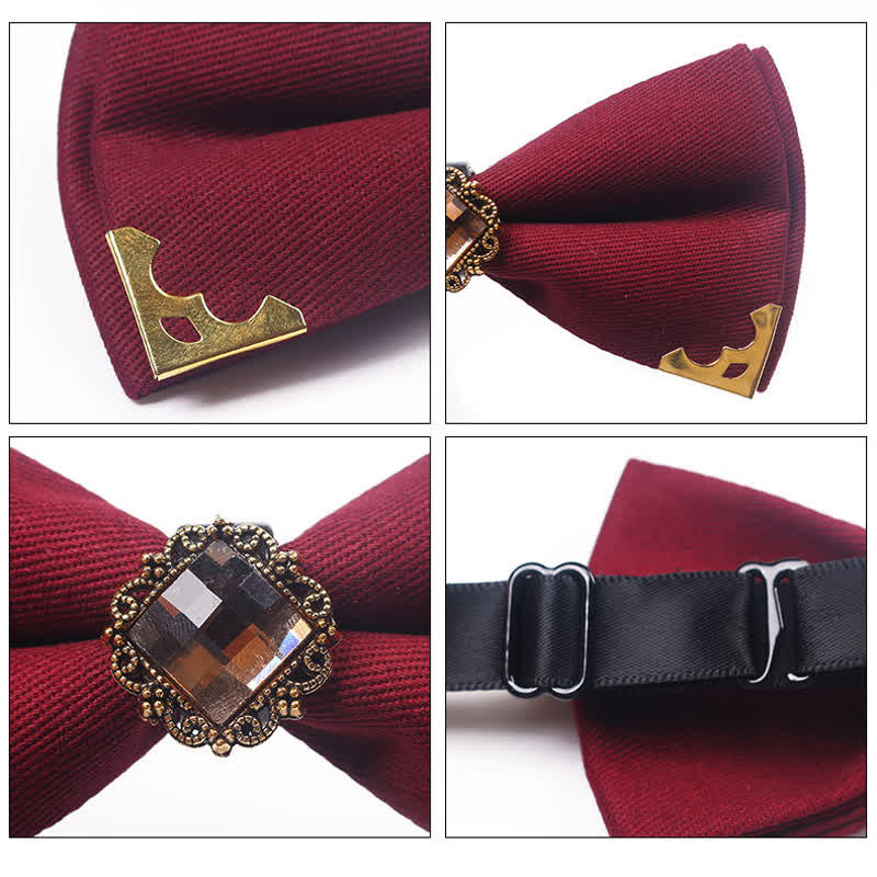 Papillon da uomo in cotone con bordo dorato e gemma