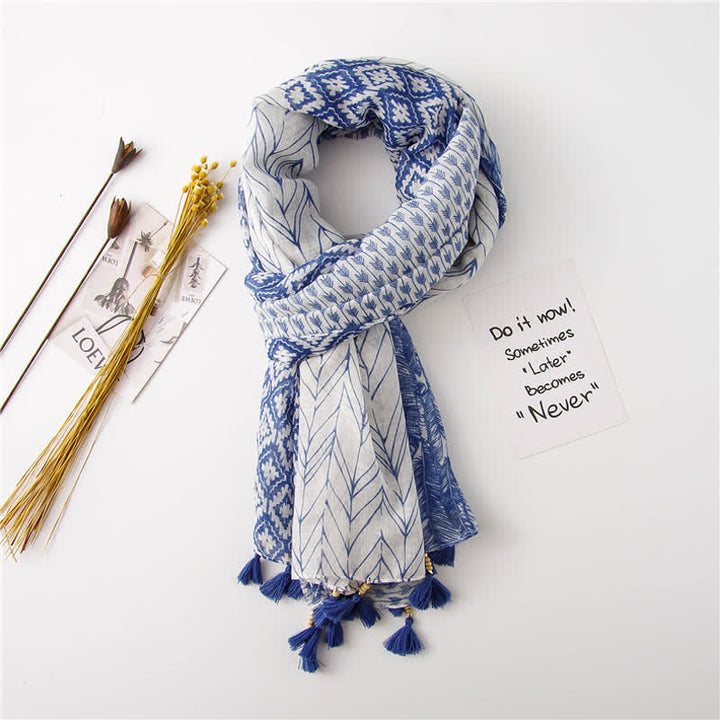 Sciarpa con nappe di perline e motivo a piume da donna