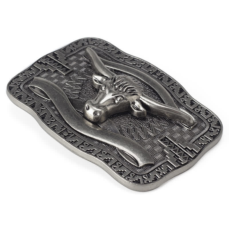 Cintura in pelle fai da te da uomo con fibbia a forma di toro Longhorn quadrato in argento