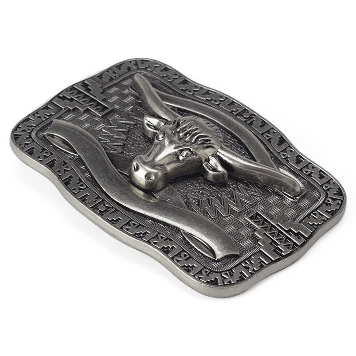 Cintura in pelle fai da te da uomo con fibbia a forma di toro Longhorn quadrato in argento