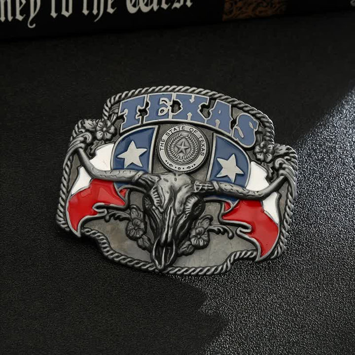 Cintura in pelle fai da te con fibbia a forma di toro Longhorn con bandiera del Texas da uomo