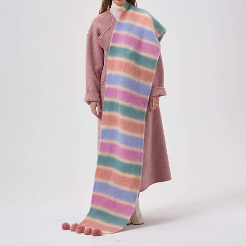 Sciarpa con nappe a righe color arcobaleno da donna - Rosa - image 3