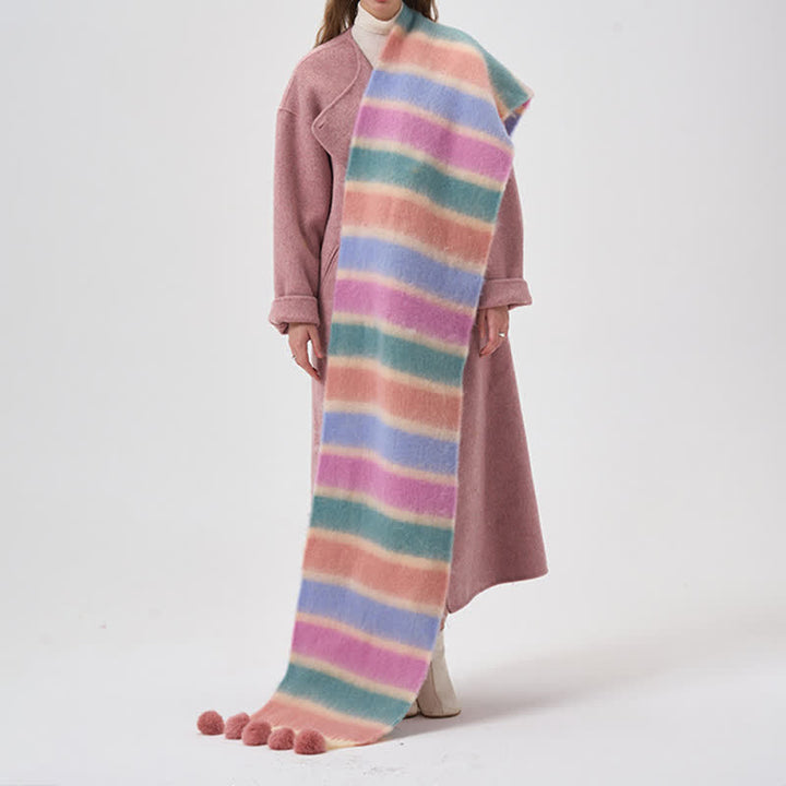 Sciarpa con nappe a righe color arcobaleno da donna - Rosa - image 3