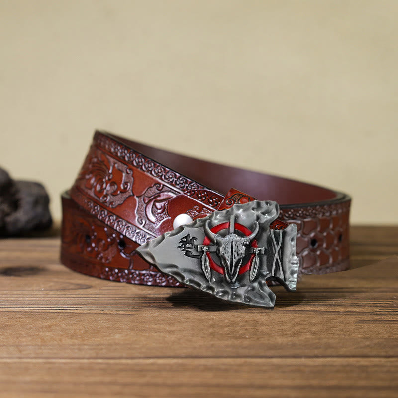 Cintura in pelle con fibbia a forma di toro a forma di punta di freccia fai da te da uomo