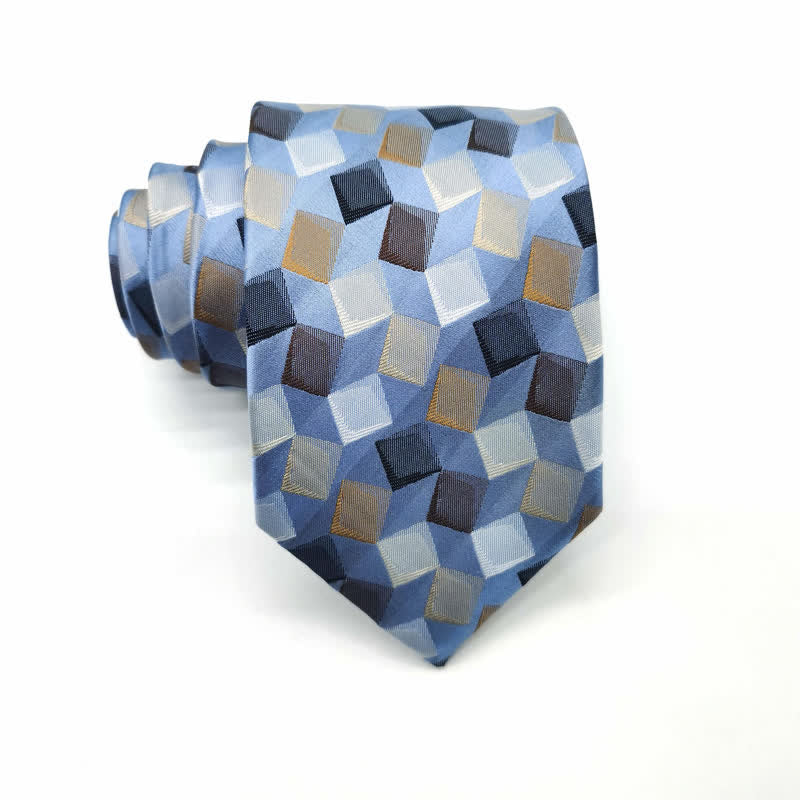 Cravatta da uomo in pura seta con motivo geometrico quadrato colorato