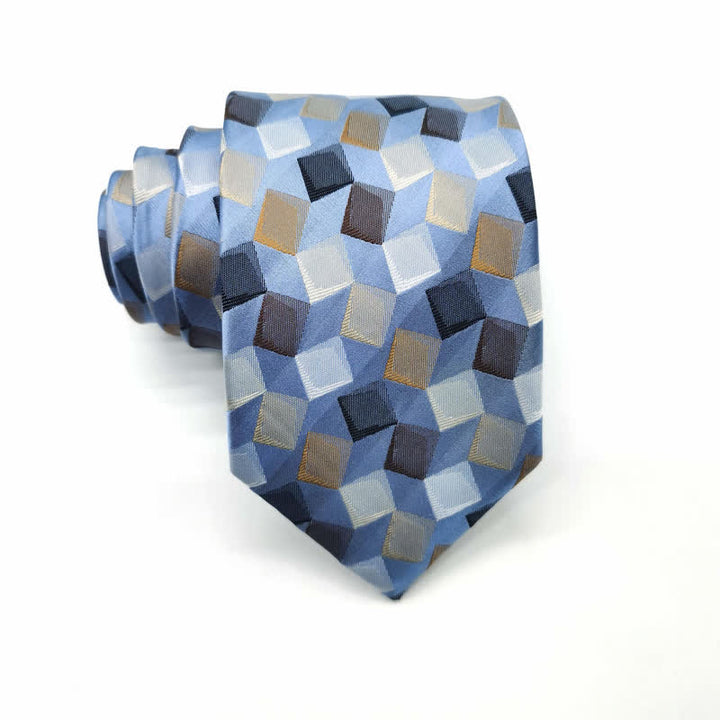 Cravatta da uomo in pura seta con motivo geometrico quadrato colorato
