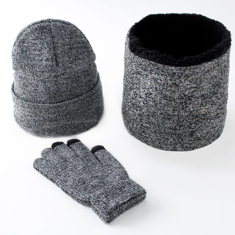 Set di 3 caldi cappelli, sciarpe e guanti touchscreen