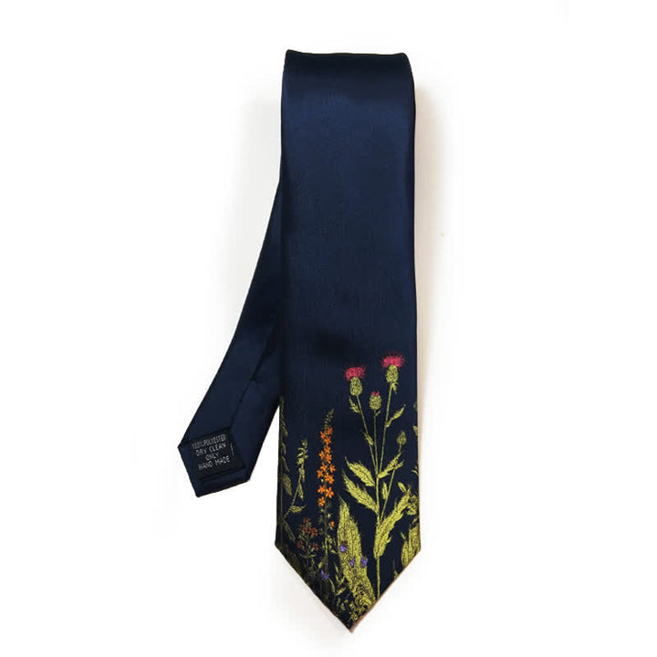 Cravatta da uomo blu navy con motivo a fiori