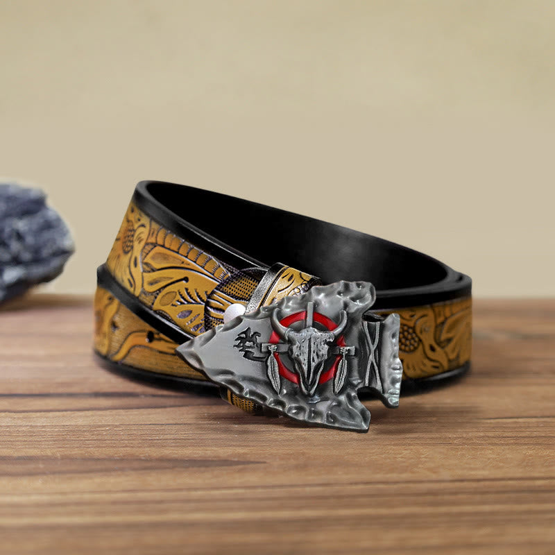 Cintura in pelle con fibbia a forma di toro a forma di punta di freccia fai da te da uomo