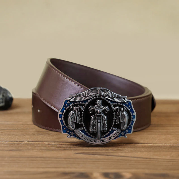 Cintura in pelle con fibbia da motociclista "Live to Ride" fai da te da uomo
