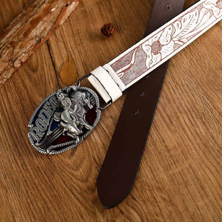 Cintura da uomo in pelle goffrata bianca da rodeo e corrida