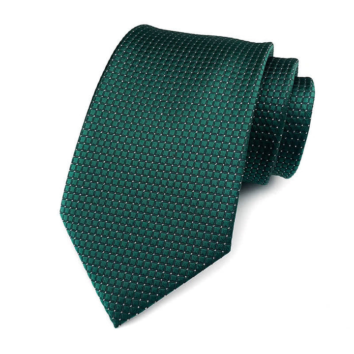Cravatta da ufficio a quadri sottili in tinta unita da uomo - Verde - image 10