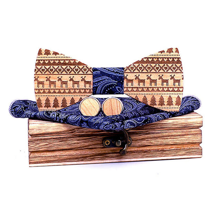 Set di 3 papillon in legno con motivo natalizio da uomo