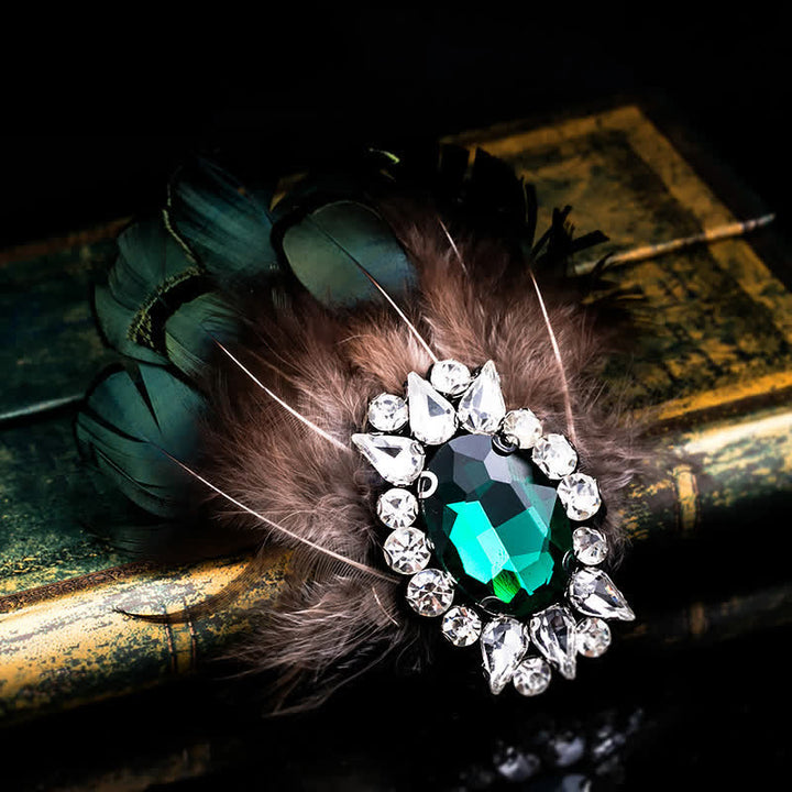 Spilla da donna con piuma di cristallo verde scuro