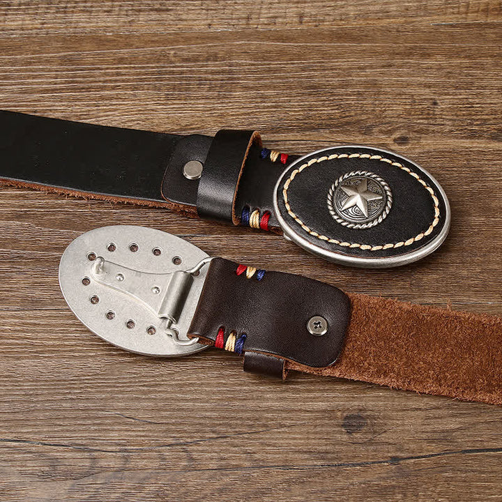 Cintura da uomo in pelle spessa con pentacolo Wild-West