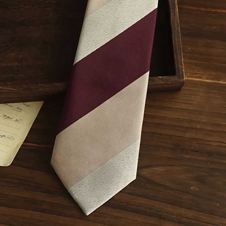 Cravatta a righe diagonali beige e bordeaux da uomo - image 2