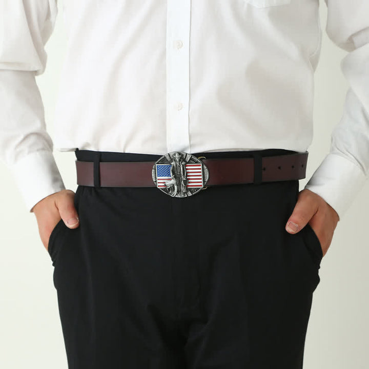 Cintura in pelle con fibbia da cowboy con bandiera americana fai da te da uomo