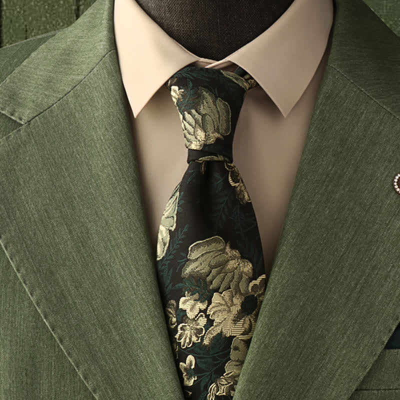 Fazzoletto da taschino con cravatta floreale verde foresta di pini da uomo - Cravatta - image 0