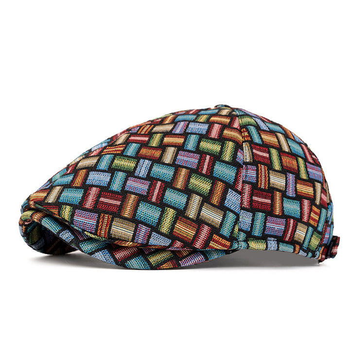 Cappello basco a quadri jacquard colorati retrò artistici - Sei pezzi - Blu scuro - Regolabile (22 1/2"-24") - image 9