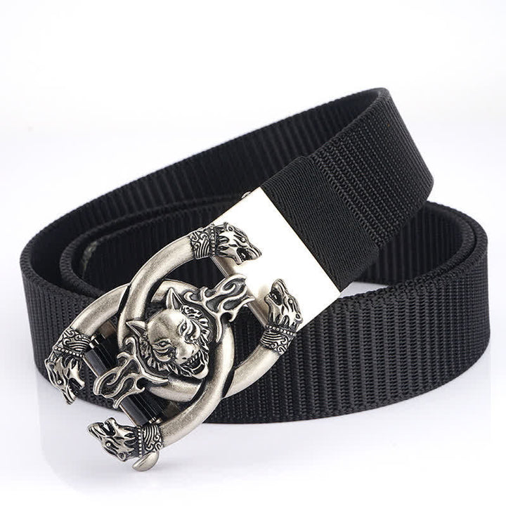 Cintura da uomo in nylon con scritta "Fierce Wolves In Flame"