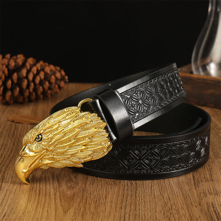 Cintura da uomo in pelle western con testa d'aquila e avvoltoio realistico - Nero #2 / Oro - 42 - image 17