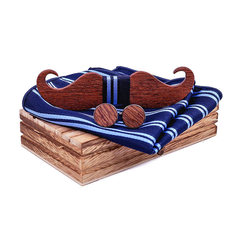 Set di 3 papillon in legno con baffi da uomo