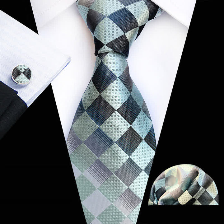 Set di 3 cravatte a scacchi con colori a contrasto da uomo - Verde chiaro - image 3